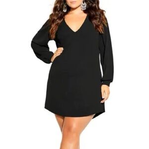 Black Long Sleeve Shift Dress V Neck Flattering Mini Dress Minimalist Evening